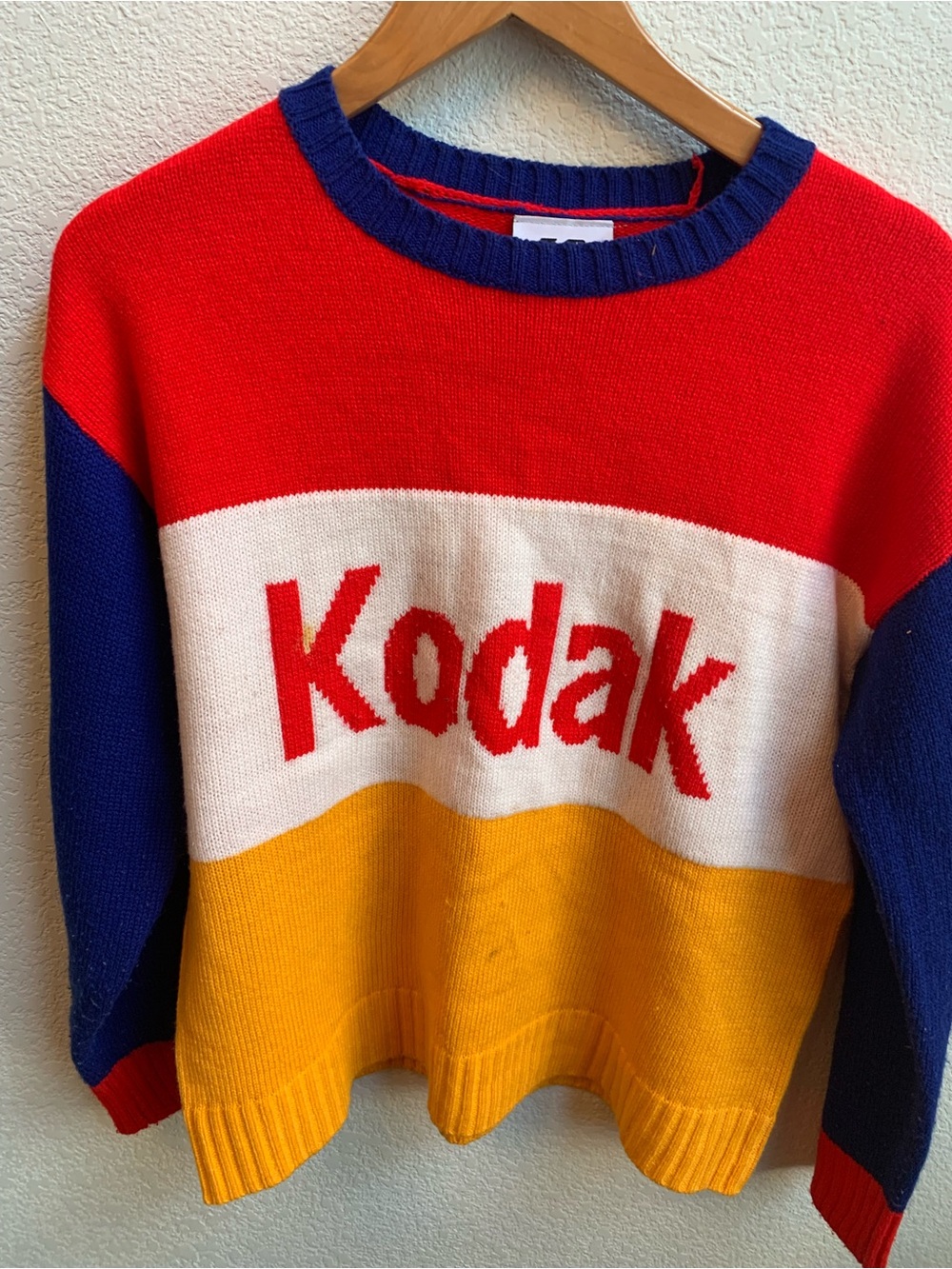 Kodak Colorblock Crewneck Sweater in Red, White, Yellow, Navy
